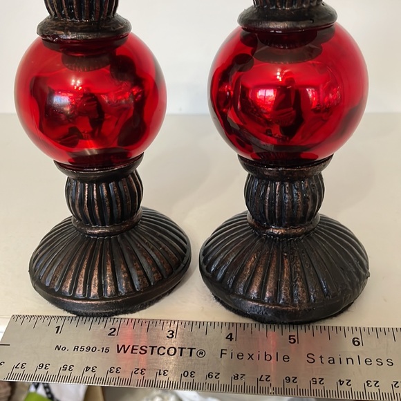 Candle Sticks Rustic with Red Reflective Ball Globe Felt Bottoms - Picture 3 of 6